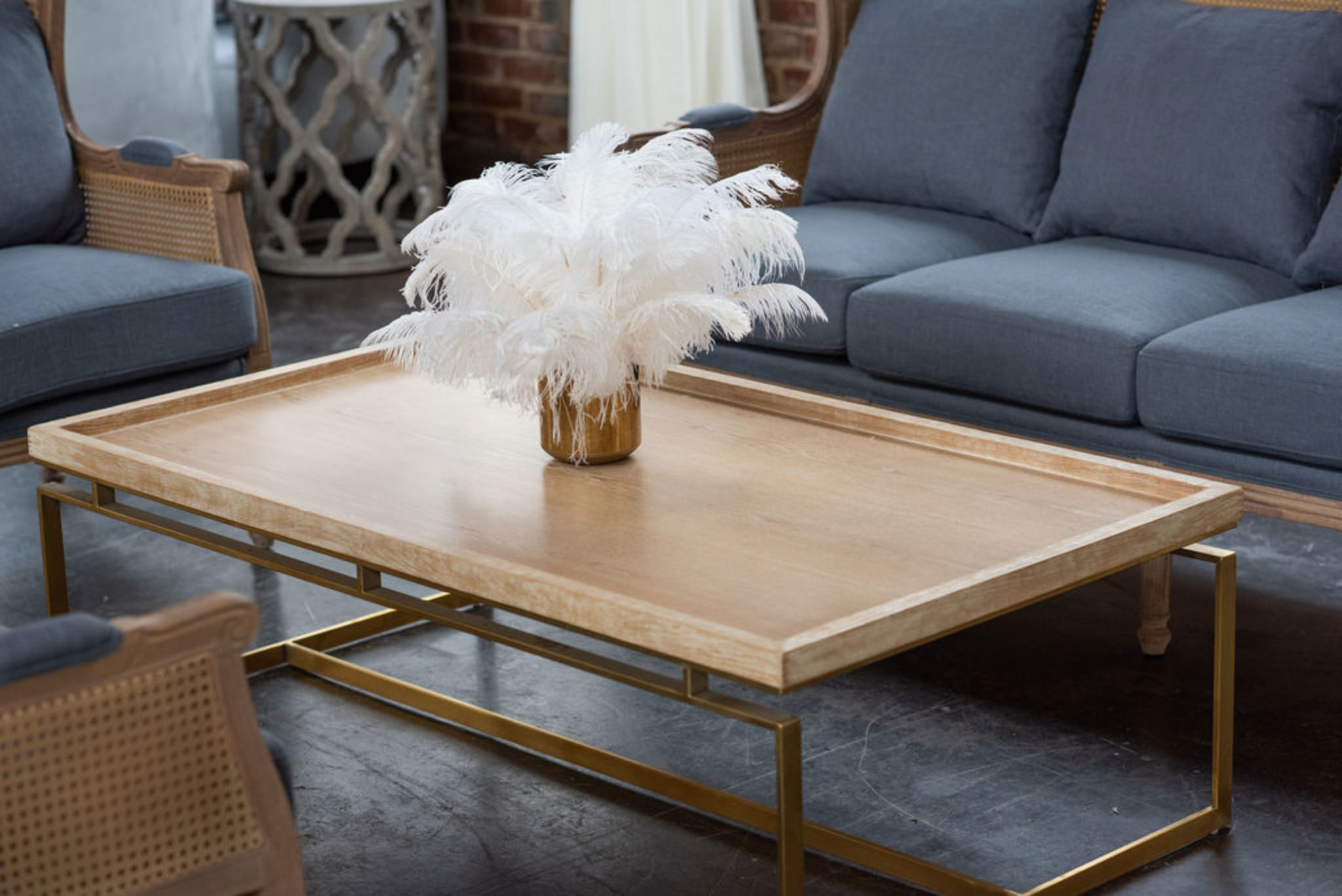 The Alexandra Coffee Table in Golden Oak & Brushed Gold Stainless Steel