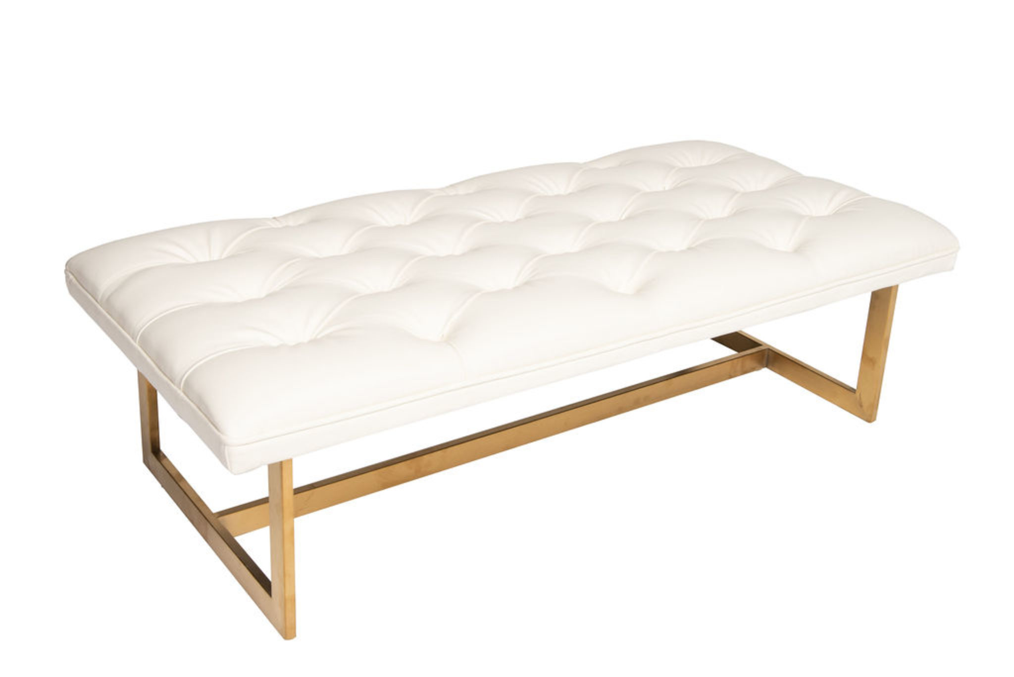 The Eastwood Bench in White Leather & Brushed Gold Plush Event