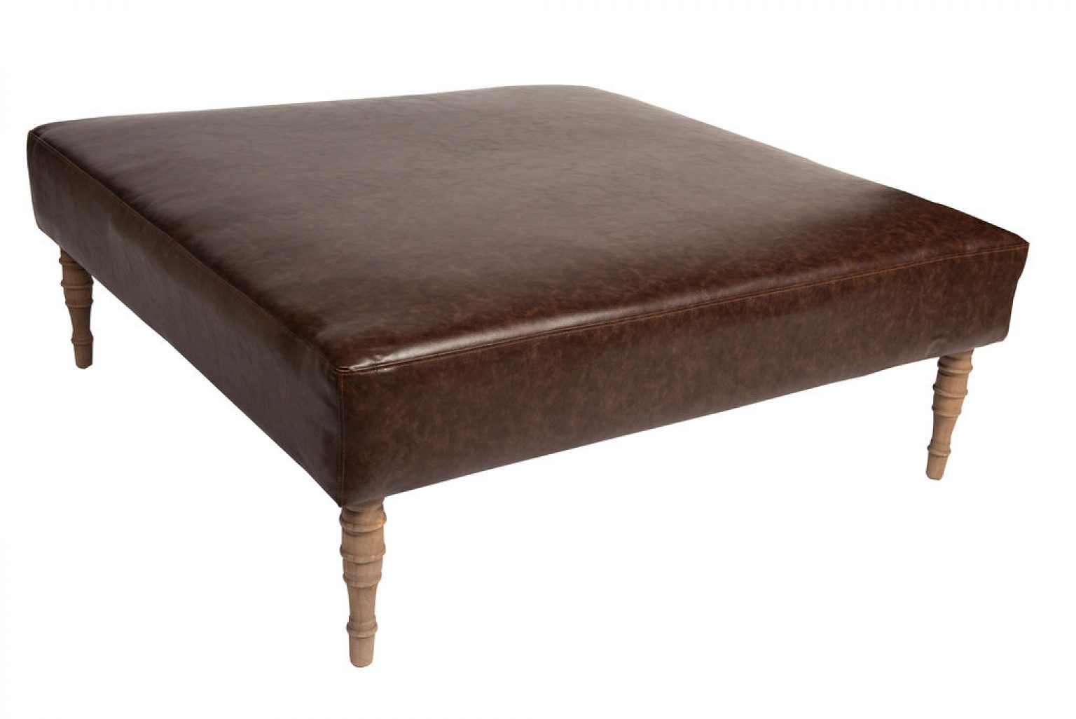 The Harrison Ottoman in Dark Brown Leather & Antique Oak Plush Event