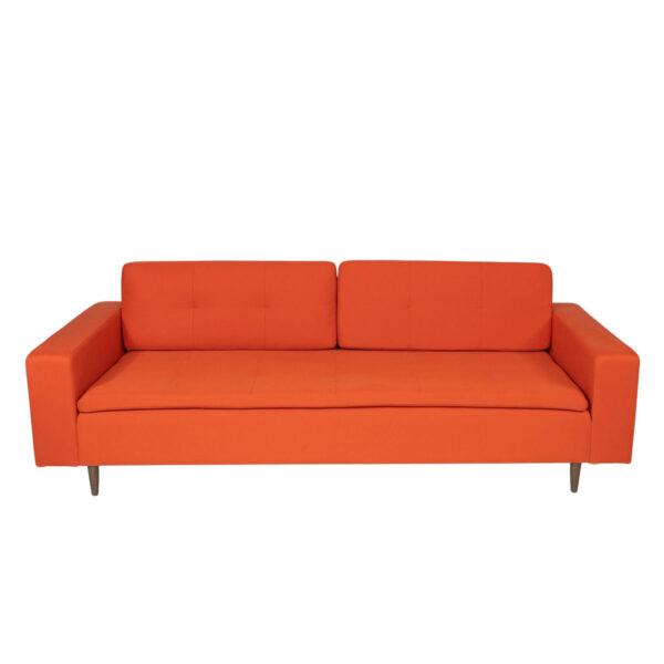 Sofa - Joey - Tangerine Orange Linen Fabric & Wood Legs - Image 2