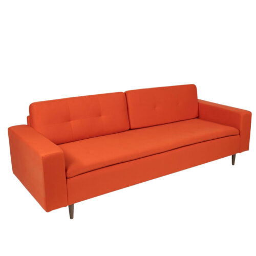 Sofa - Joey - Tangerine Orange Linen Fabric & Wood Legs