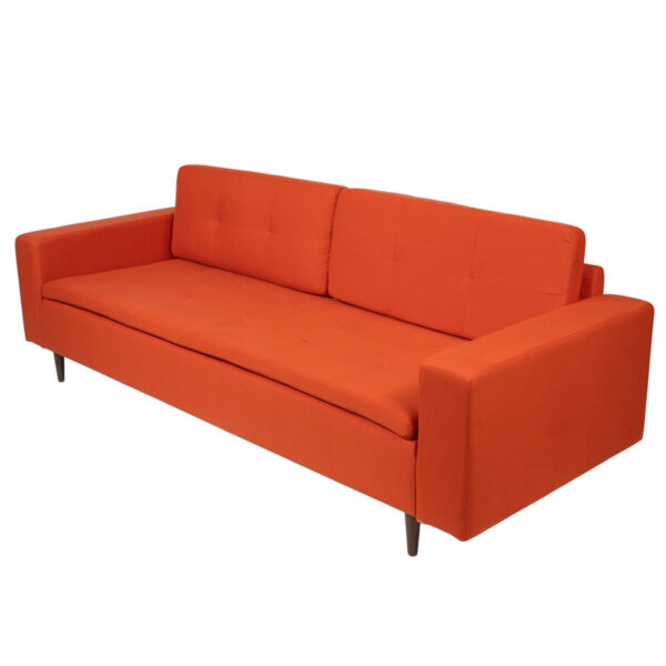Sofa - Joey - Tangerine Orange Linen Fabric & Wood Legs - Image 3