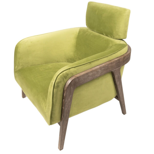 Side Chair - Katherine - Avocado Green Velvet & Wood Frame - Image 3