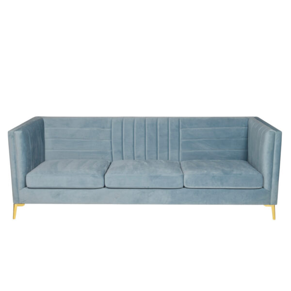 Sofa - Linus - Sky Blue Velvet & Gold Legs - Image 2