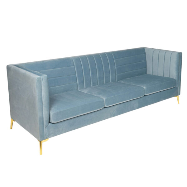 Sofa - Linus - Sky Blue Velvet & Gold Legs