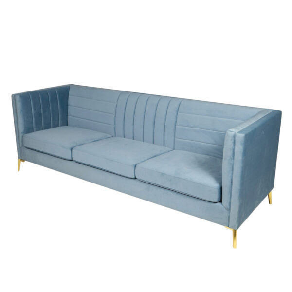 Sofa - Linus - Sky Blue Velvet & Gold Legs - Image 3