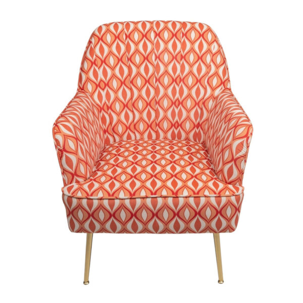 Side Chair - Melissa - Thin Velvet - Red, Peach, White and Coral Mod Pattern & Gold Legs - Image 2