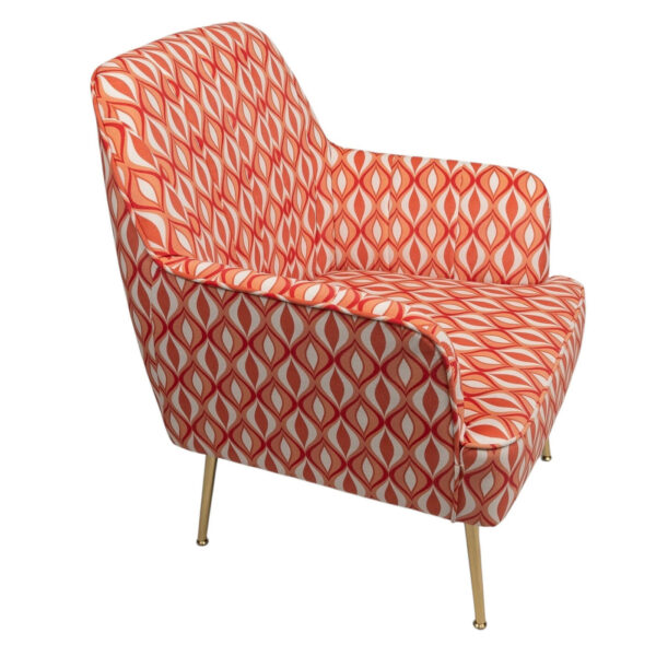 Side Chair - Melissa - Thin Velvet - Red, Peach, White and Coral Mod Pattern & Gold Legs
