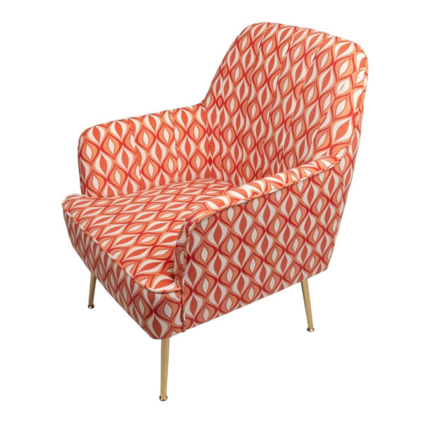 Side Chair - Melissa - Thin Velvet - Red, Peach, White and Coral Mod Pattern & Gold Legs - Image 3