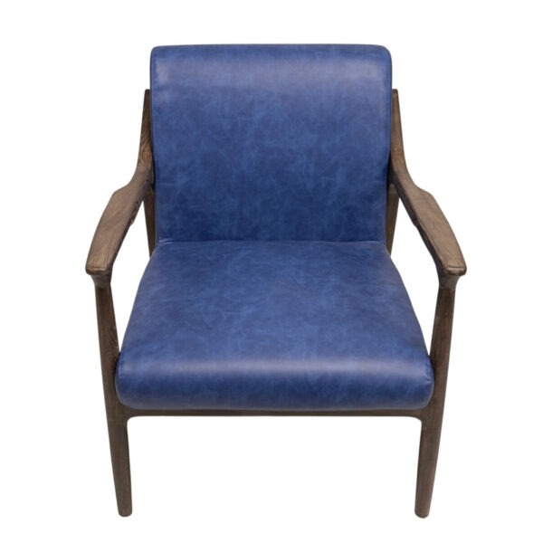 Side Chair - Monica - Blue Vegan Leather & Wood Frame - Image 2