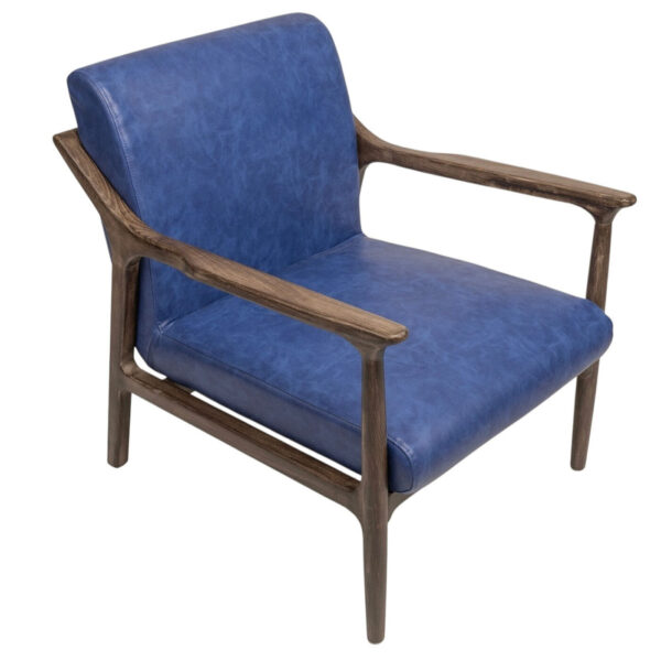 Side Chair - Monica - Blue Vegan Leather & Wood Frame - Image 3