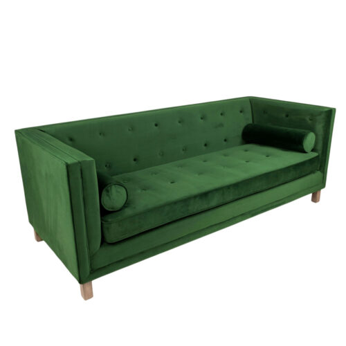 Sofa - Ross - Hunter Green Velvet & Wood Legs