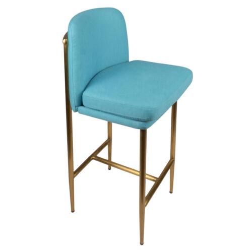 Barstool - Sylvia - Cyan Linen Fabric & Bronze Legs