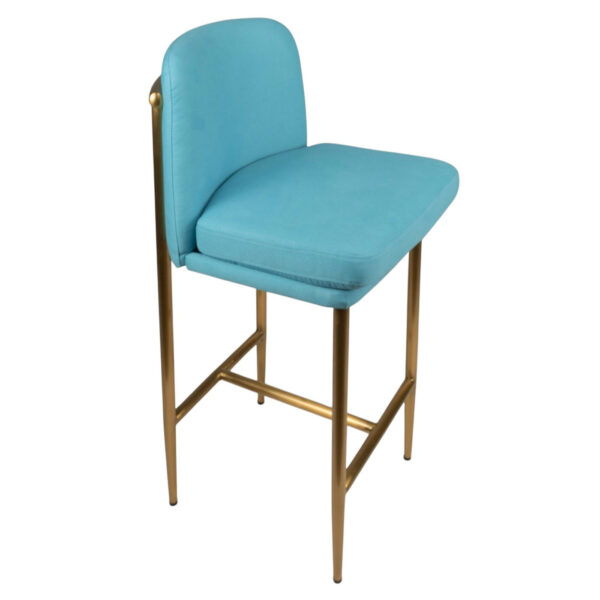 Barstool - Sylvia - Cyan Linen Fabric & Bronze Legs