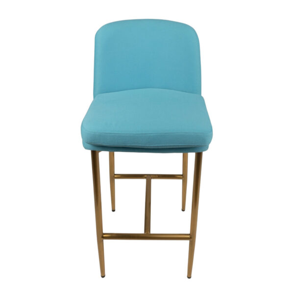 Barstool - Sylvia - Cyan Linen Fabric & Bronze Legs - Image 2