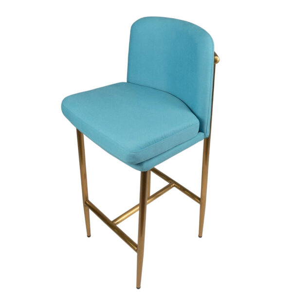 Barstool - Sylvia - Cyan Linen Fabric & Bronze Legs - Image 3